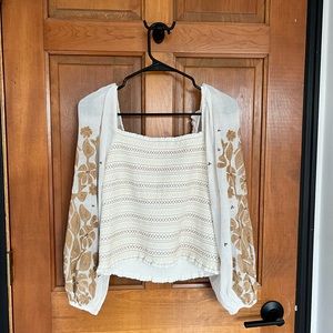 BRAND NEW WITH TAGS ANTHROPOLOGIE smocked square neck embroidered top